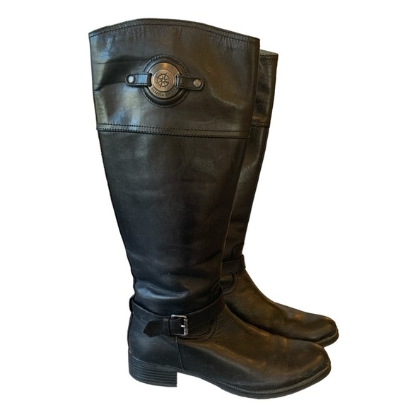 Bussola Siena Black Leather Tall Riding Boots  Buckle Strap sz 37 (US 6.5-7) - Picture 1 of 13